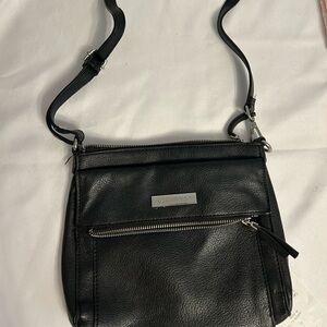 Liz Claiborne Black Leather Crossbody with Front Zip Pocket